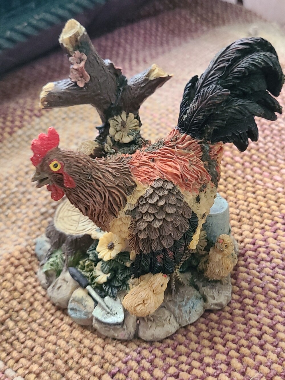 Hand-Painted Brown & Black Rooster Figurine with Yellow Accents